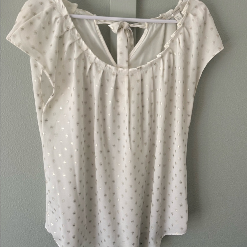 LC Lauren Conrad Cream Short-Sleeve Tie-Back Top with Metallic Dots
